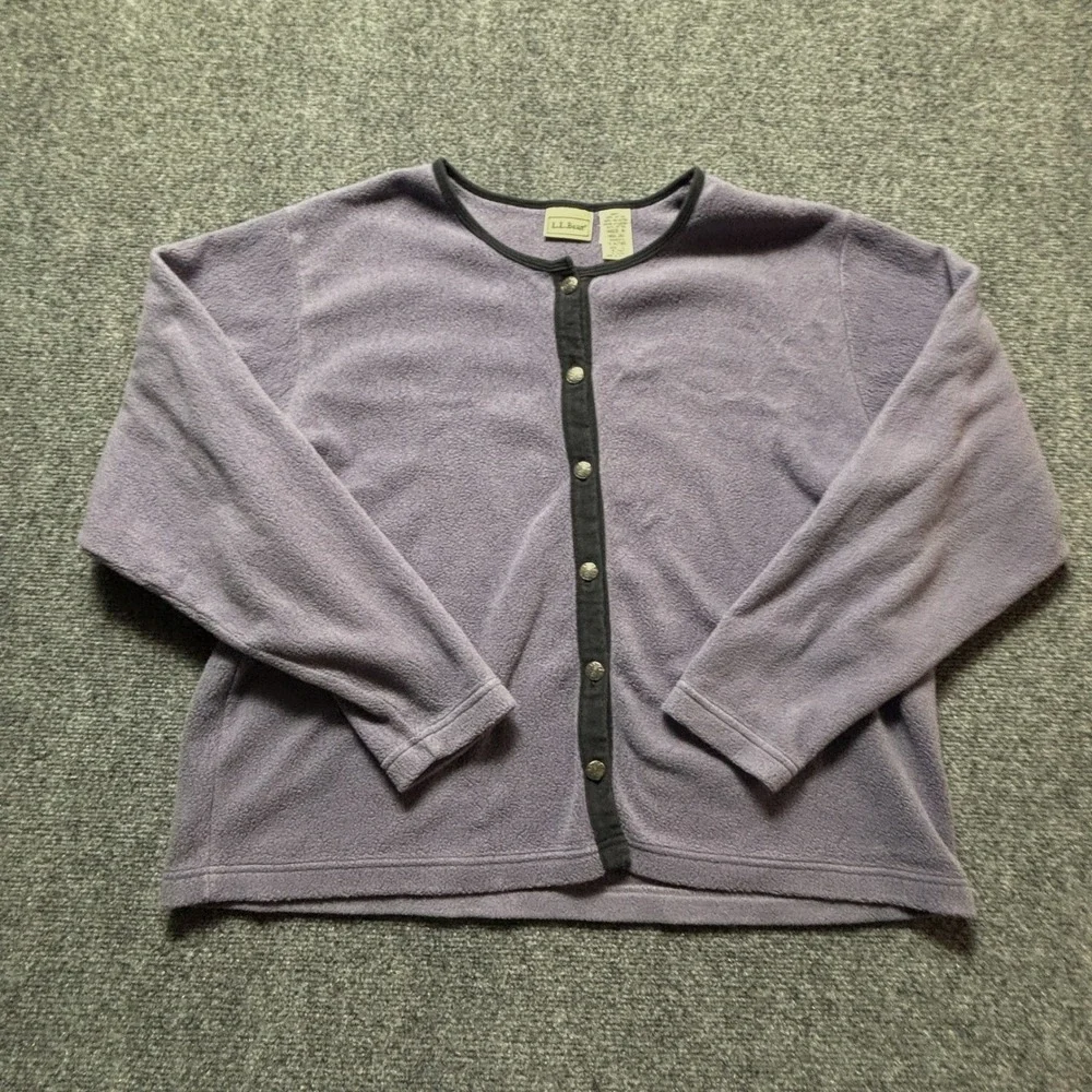 Vintage LL Bean Women Large Fleece Cardigan Lavender Purple Button Front